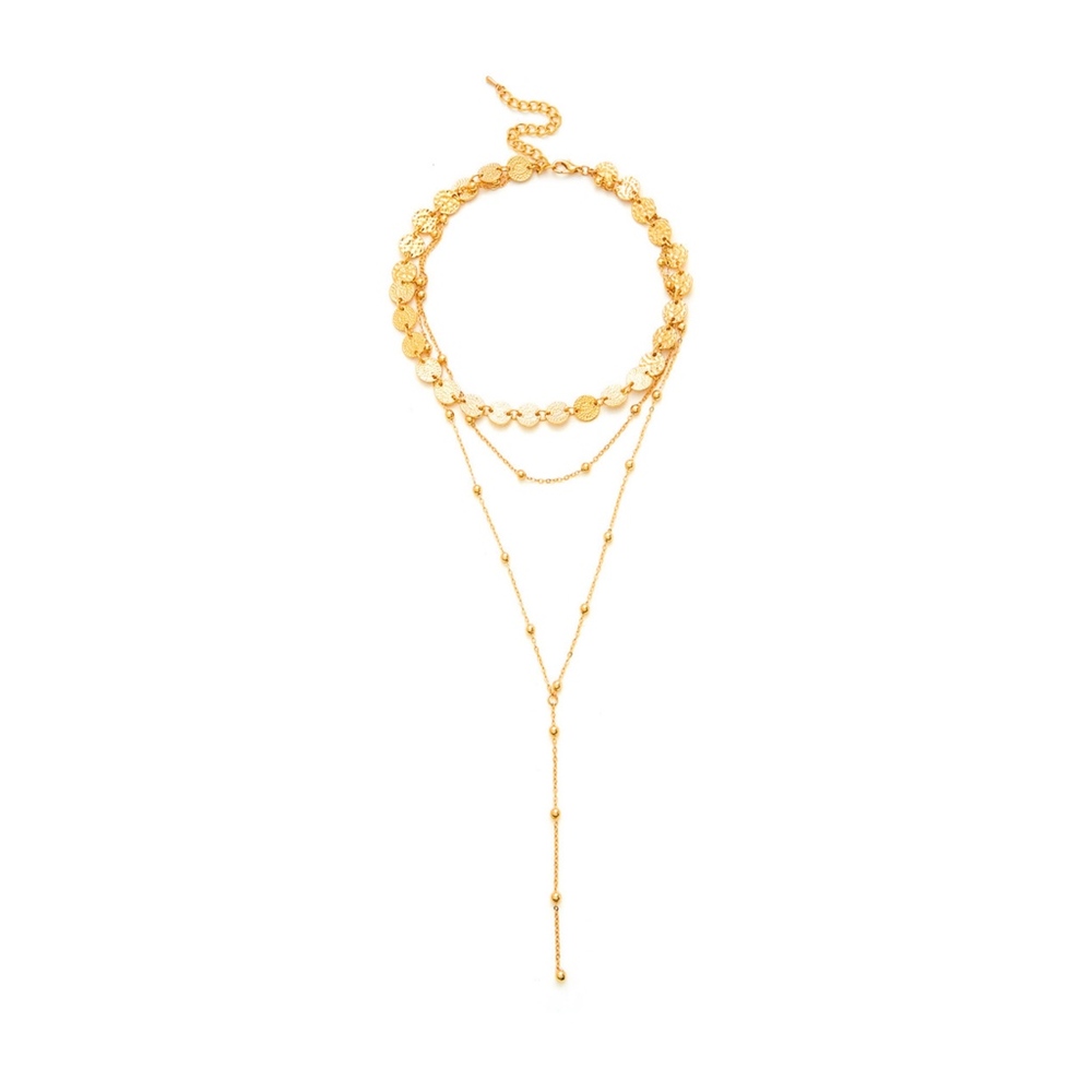 Gold Sequin and Beads Layered Necklace - Picture 2 of 4